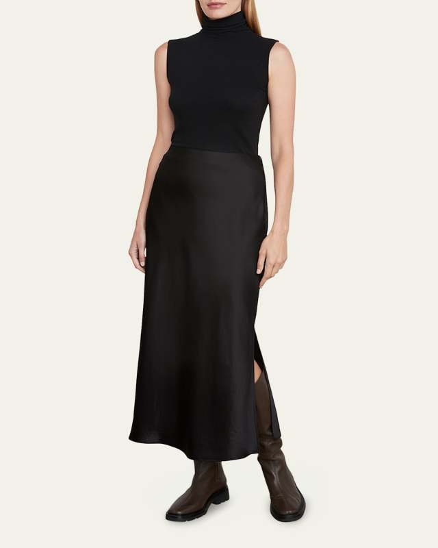 Side-Slit Satin Slip Skirt